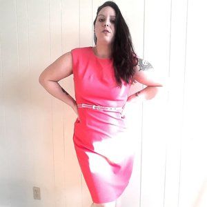 Cleo strawberry belt crew sleeveless sheath dress